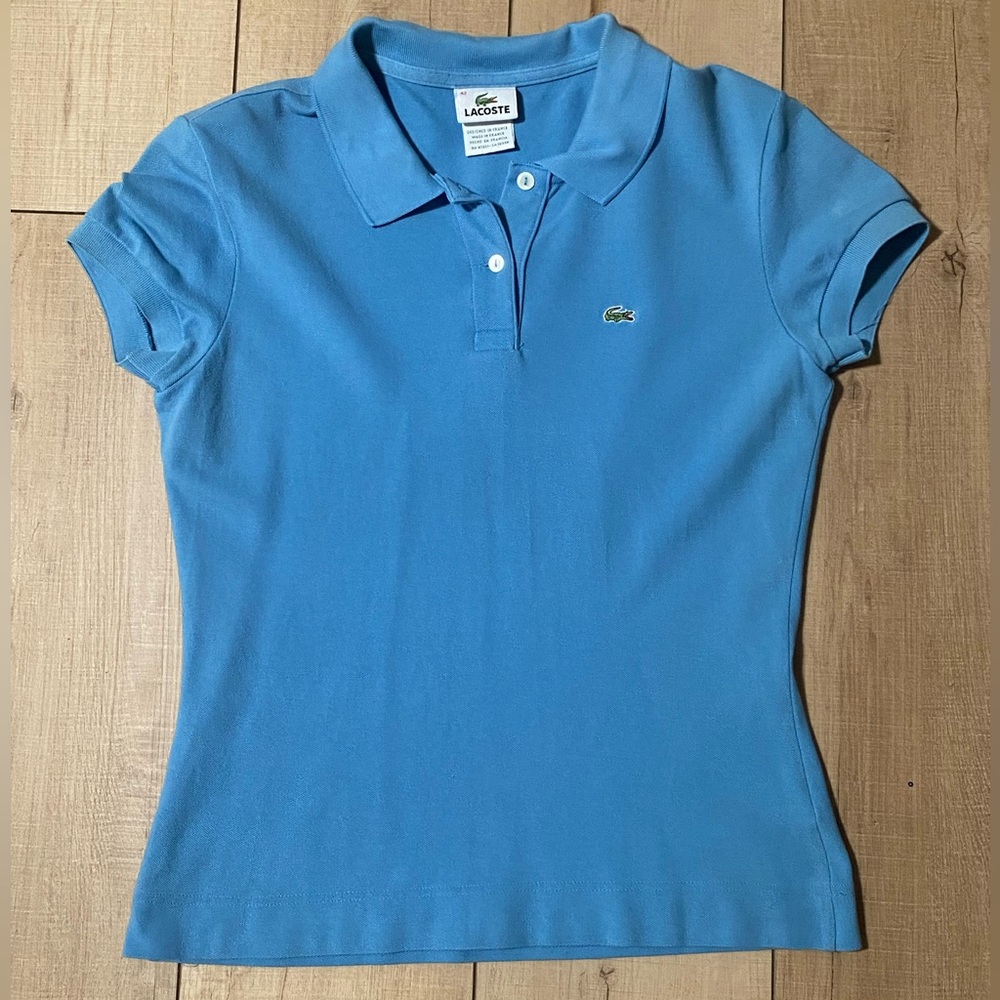Vintage Y2K Lacoste Button Down Blue Polo Golf Shirt Top Size 42